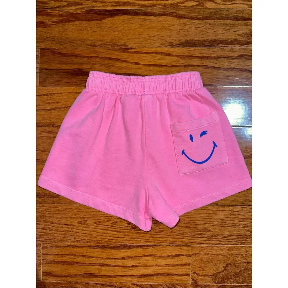 Zara Kids x Smiley World Neon Pink Sequin Smiley Face Cotton Shorts Size 6